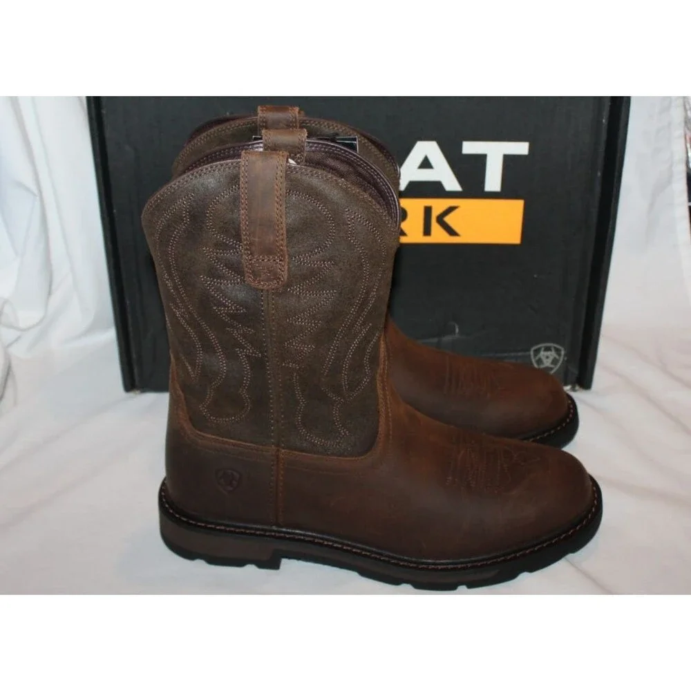 Ariat Men's Groundbreaker Square Soft Toe Western Leather Work Boots NEW 9